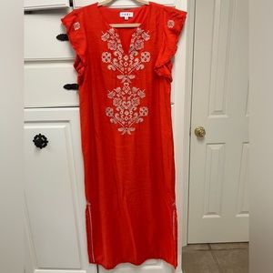 THML orange, midi length dress size medium, sleeveless